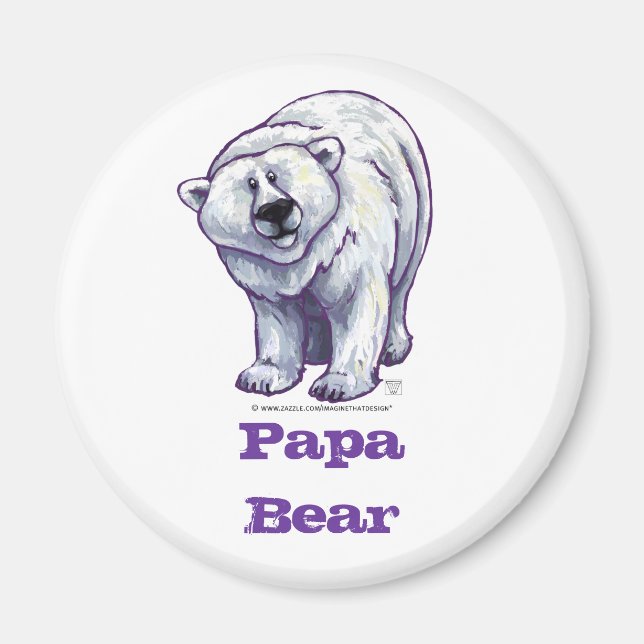 Papa Bear Polar Bear Round Magnet (Front)