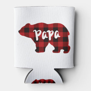 Papa Bear - Red and Black buffalo plaid Can Cooler