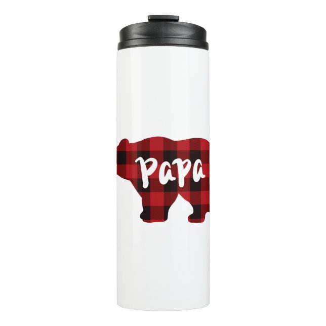 Papa Bear - Red and Black buffalo plaid Thermal Tumbler (Front)