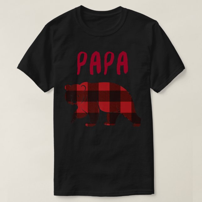 Papa Bear Red Buffalo Plaid Pajama Christmas Famil T-Shirt (Design Front)