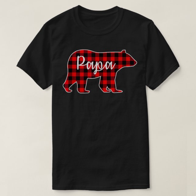 Papa Bear Red Plaid Family Matching Christmas Paja T-Shirt (Design Front)