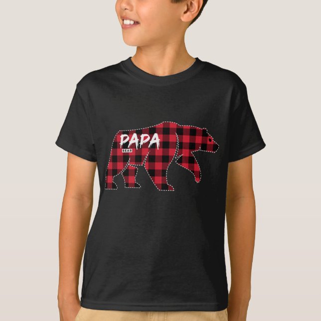 Papa Bear Red Plaid Matching Family Pajama Design T-Shirt (Front)
