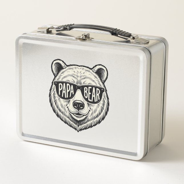 Papa Bear Sunglasses Bear Head Vector Design_1 Metal Lunch Box (Front)
