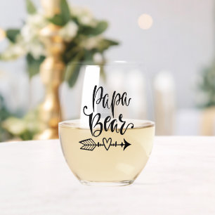 Papa Bear Tribal Calligraphy Personalised Stemless Wine Glass