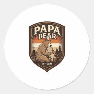 Papa Bear Vintage Engraving Bear Shirt Design_1 Classic Round Sticker