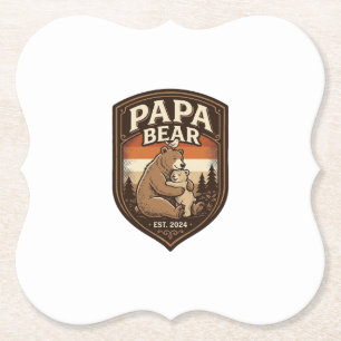 Papa Bear Vintage Engraving Bear Shirt Design_1 Paper Coaster