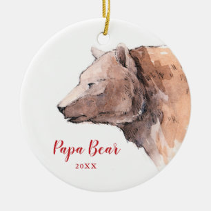 Papa Bear Watercolor Dated Personalised Daddy  Ceramic Tree Decoration