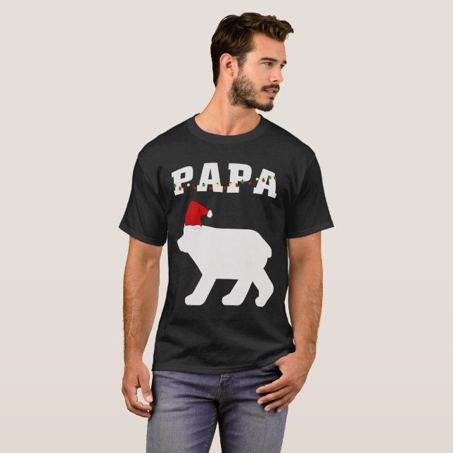 Papa Bear With Santa Hat Christmas Pajama Matching T-Shirt (Front Full)