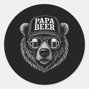 Papa Beer - Funny Dad Bear Drinking Humour Classic Round Sticker