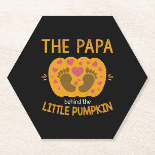 Papa Behind Pumpkin Little Fall Autumn Baby Reveal Paper Coaster