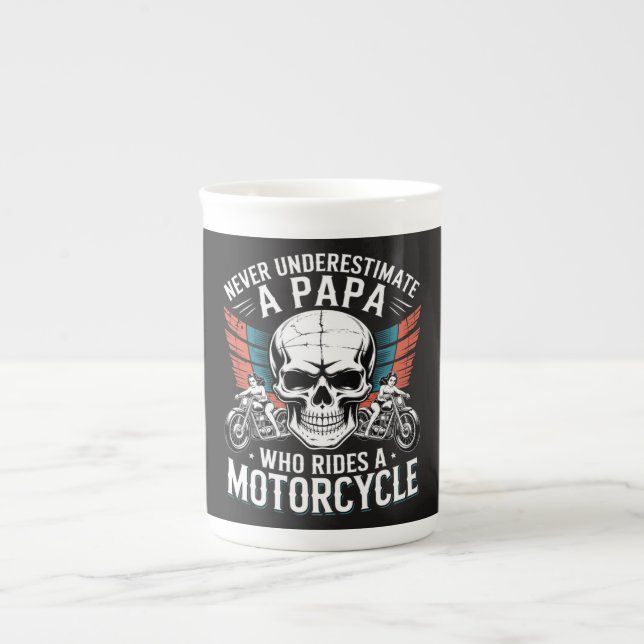 Papa Biker Who Rides A Motorcycle Bone China Mug (Front)