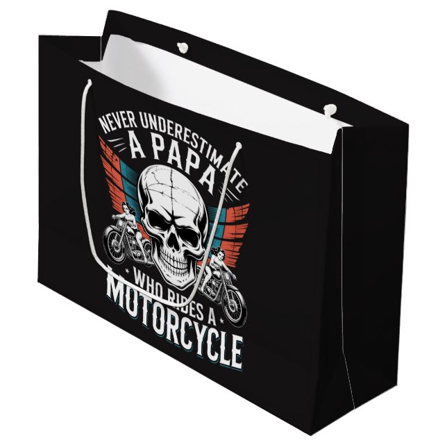 Papa Biker Who Rides A Motorcycle Large Gift Bag (Front Angled)