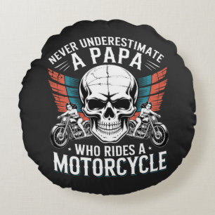 Papa Biker Who Rides A Motorcycle Round Cushion