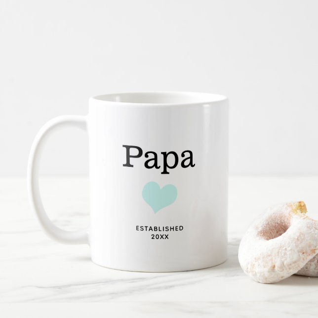Papa, Blue Heart, Single Photo Custom Coffee Mug (With Donut)