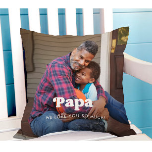 Papa   Boho Text Overlay with Two Photos Cushion