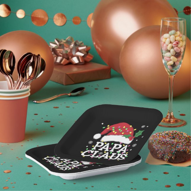 Papa Claus Christmas Lights Pajama Family Matching Paper Plate (Multi)