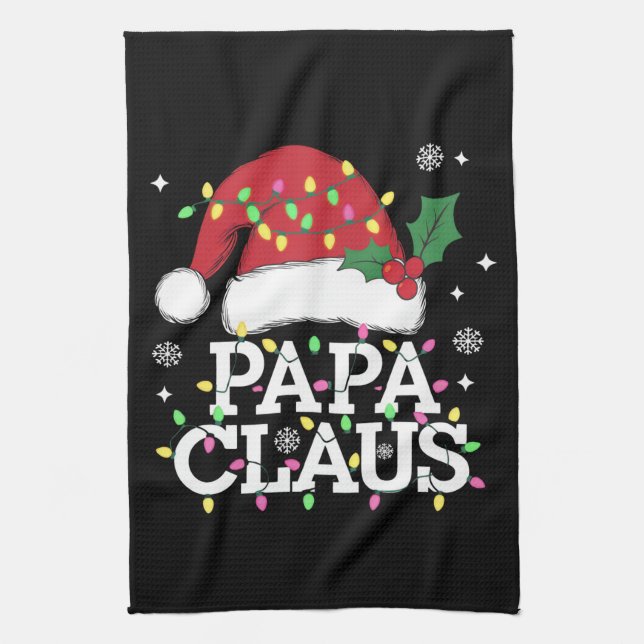 Papa Claus Christmas Lights Pajama Family Matching Tea Towel (Vertical)