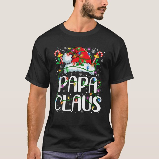 Papa Claus Christmas Lights Pajama Xmas Family Mat T-Shirt (Front)