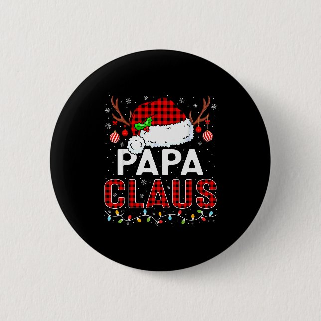 Papa Claus Christmas Lights Santa Hat Pajama Famil 6 Cm Round Badge (Front)
