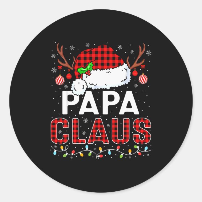 Papa Claus Christmas Lights Santa Hat Pajama Famil Classic Round Sticker (Front)