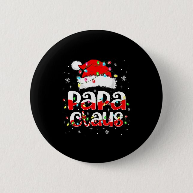 Papa Claus Funny Christmas Lights Pajama Family Ma 6 Cm Round Badge (Front)