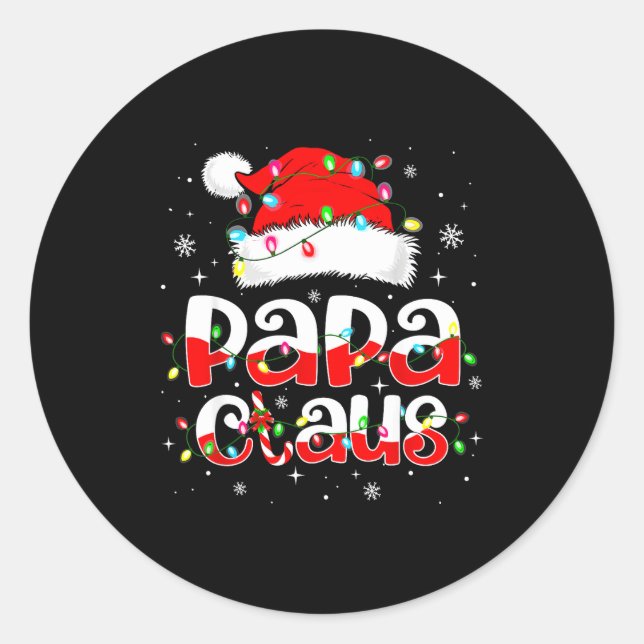 Papa Claus Funny Christmas Lights Pajama Family Ma Classic Round Sticker (Front)