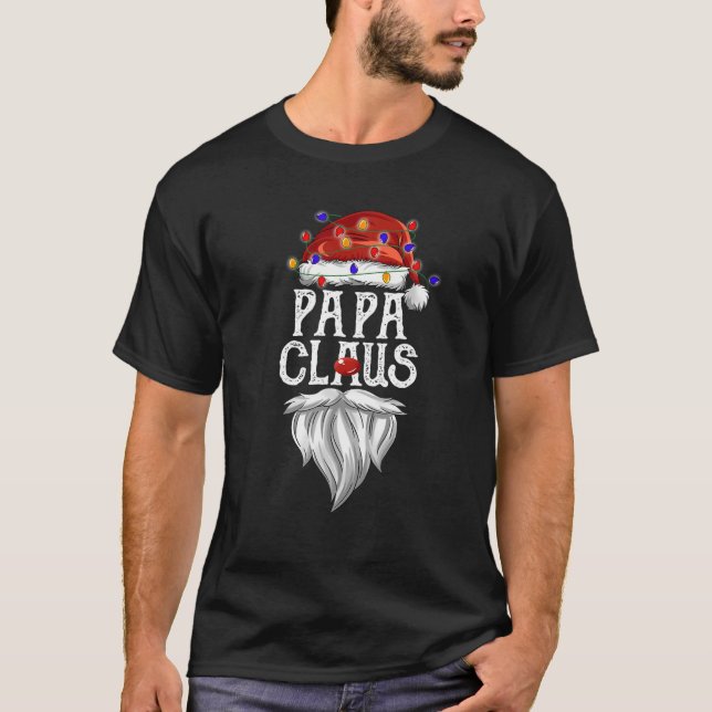 Papa Claus Santa Hat Christmas Lights Best Papa Ev T-Shirt (Front)