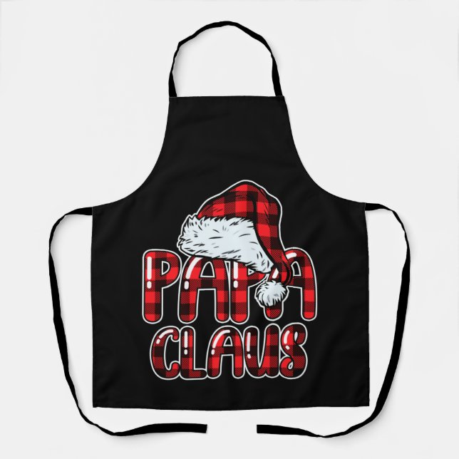 Papa Claus Santa Hat Red Buffalo Plaid Christmas Apron (Front)