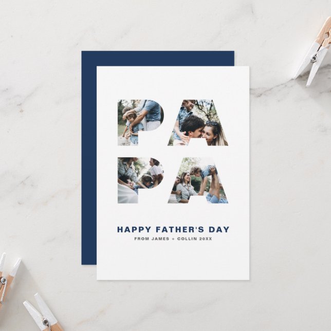 PAPA Cutout Photo Collage Happy Father's Day Card (Front/Back In Situ)