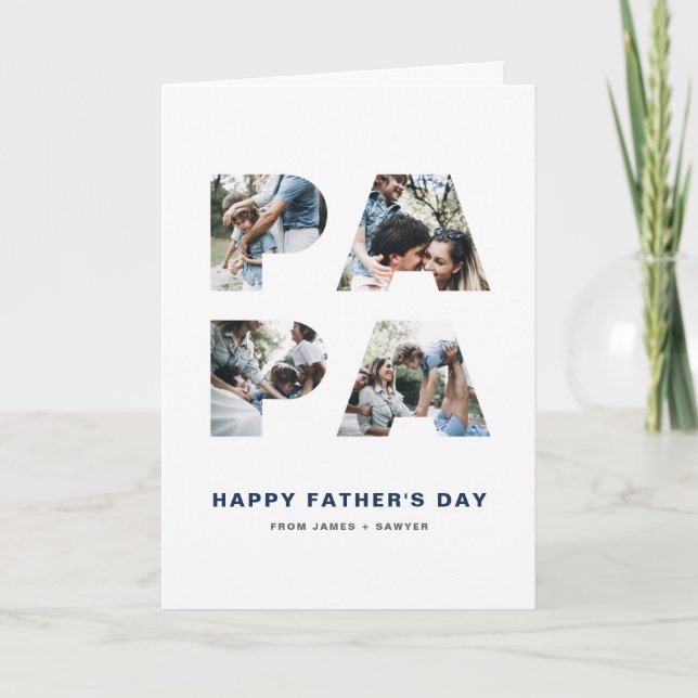 PAPA Cutout Photo Collage Happy Father's Day Holiday Card (Front)