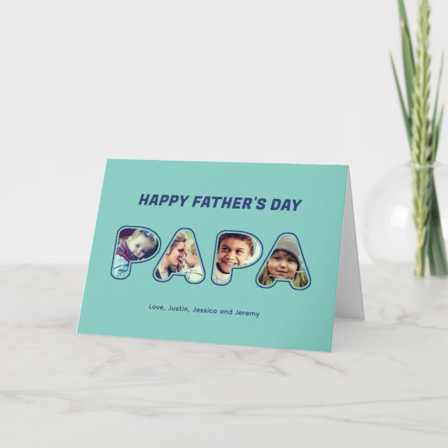 Papa Cutout Photo Modern Cool Dad Father's Day  Holiday Card (Front)