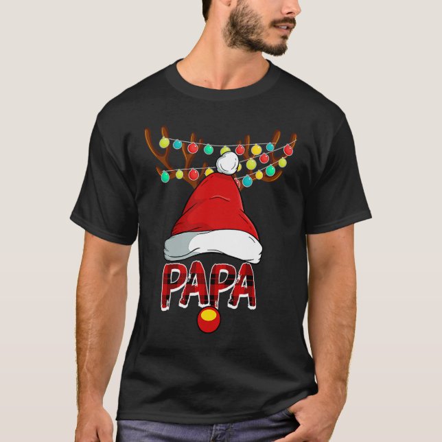 Papa Deer Matching Family Christmas Reindeer Face T-Shirt (Front)