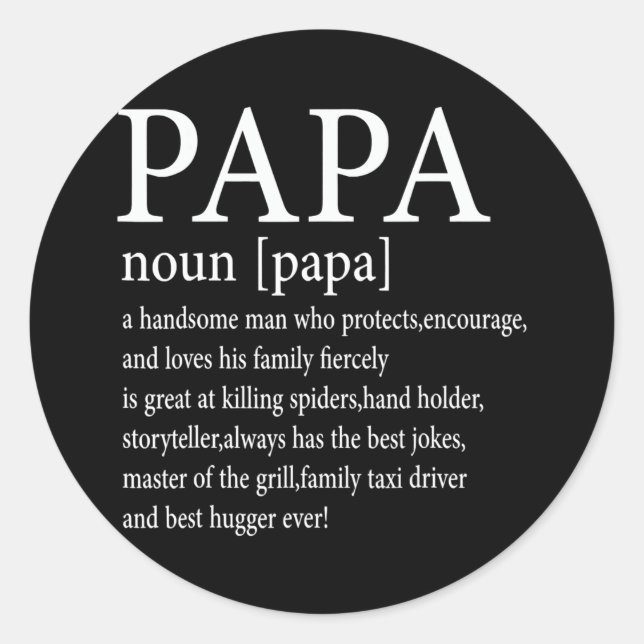 Papa Definition Grandpa Funny Fathers Day  Classic Round Sticker (Front)