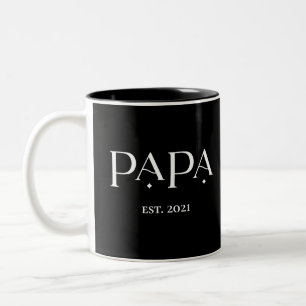 Papa Est. Date with Children's Names   Modern Text Two-Tone Coffee Mug