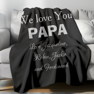 Papa Father Dad Daddy Stylish Script Names Black Fleece Blanket