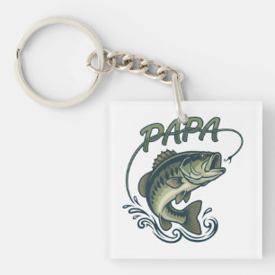 Papa Fisherman Outdoor Hobby Art Key Ring