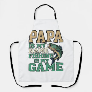 Papa Fishing Is My Game Vintage Fish Shirt Design_ Apron