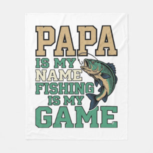 Papa Fishing Is My Game Vintage Fish Shirt Design_ Fleece Blanket