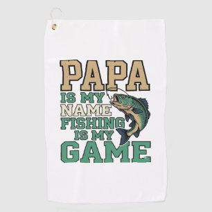 Papa Fishing Is My Game Vintage Fish Shirt Design_ Golf Towel