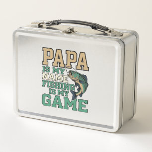 Papa Fishing Is My Game Vintage Fish Shirt Design_ Metal Lunch Box