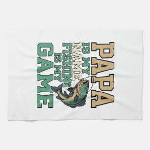 Papa Fishing Is My Game Vintage Fish Shirt Design_ Tea Towel