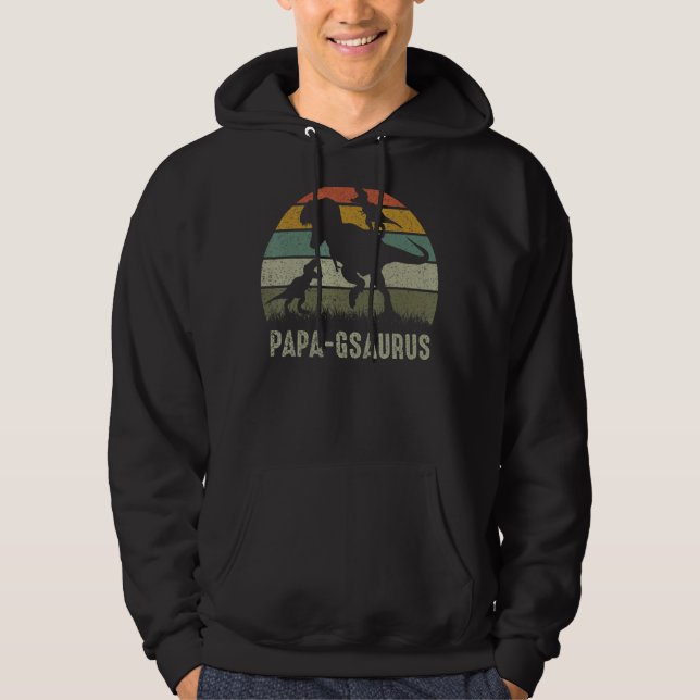 Papa G Dinosaur T Rex Papa Gsaurus 2 Kids Family M Hoodie (Front)