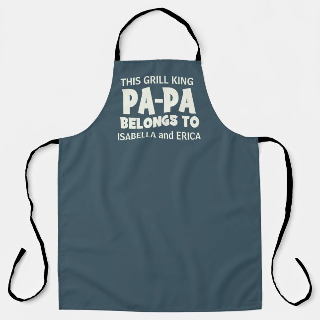PAPA Grill King Custom Grandkids Names BBQ  Apron (Front)
