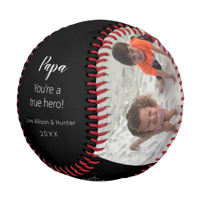Papa Hero Grandkids Photo Keepsake Personalised Baseball (Angled)