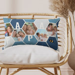 Papa Honeycomb Photo Collage 4 Letter Name  Lumbar Cushion<br><div class="desc">Honeycomb photo pillow - editable for any 4 letter name, such as PAPA and personalised with 5 of your favourite photos, which are displayed as hexagon shape photo collage. The honeycomb geometric pattern is in shades of blue and white and decorated with a bee. For alternative colours and different length...</div>
