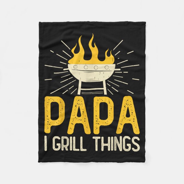 Papa I Grill Things Bbq Backyard Grill Master Fleece Blanket (Front)