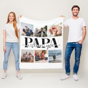 Papa I Love You Custom Photo Collage Fleece Blanket