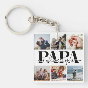 Papa I Love You Custom Photo Collage Key Ring