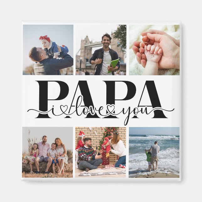 Papa I Love You Custom Photo Collage Magnet (Front)