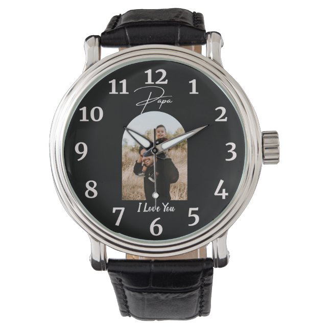 Papa I Love You Personalised Modern Photo  Watch (Front)